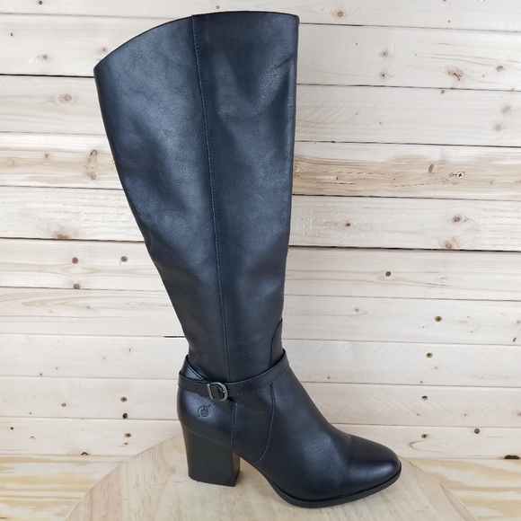 Born Shoes - Born Esla 8.5M Black Leather Knee High Riding Biker Moto Boots F70603 Side Zip